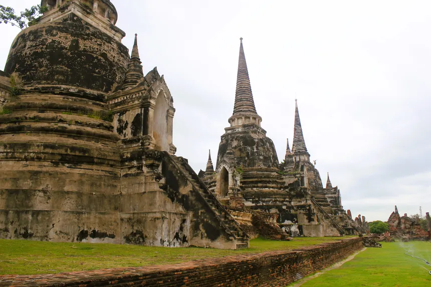 Historic Thai temple complex showcasing ancient architecture in Ayutthaya, Thailand.